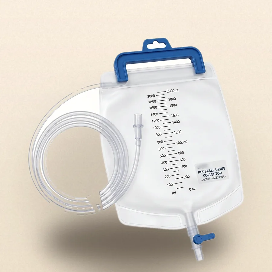 Colector de orina reutilizable de 2000 ml con tubo y válvula de drenaje